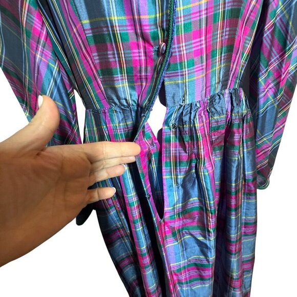 AJ Bari Silk Colorful Retro Plaid loose fit midi dress size 8 Vintage 80's - Picture 7 of 10